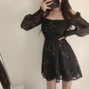 Dress New Model Black Short Floral Long Sleeve Casual