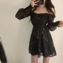 Dress New Model Black Short Floral Long Sleeve Casual