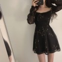 Dress New Model Black Short Floral Long Sleeve Casual