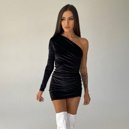 Short Dress in Velvet Wrinkled New Trend Women Sexy Ballad Party