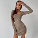 Womens Short Dress Long Sleeve Checkered Neckline