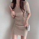 Womens Short Dress Comfortable Model Elastane V-Neck Pleated