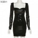 Womens Dress For Party Sexy Black Plain Shiny Model