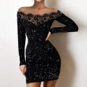 Womens Short Shiny Long Sleeve Dress