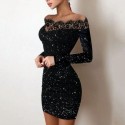 Womens Short Shiny Long Sleeve Dress