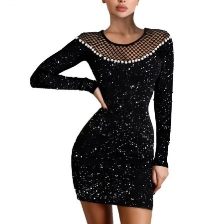 Womens Short Shiny Long Sleeve Dress