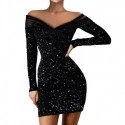 Womens Short Shiny Long Sleeve Dress