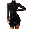 Womens Short Shiny Long Sleeve Dress