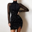 Elegant Round Collar Dress Glittering Party Style