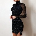 Elegant Round Collar Dress Glittering Party Style