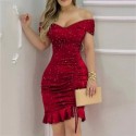 Sophisticated Red Ruffle Dropped Shoulder Dress