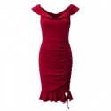Sophisticated Red Ruffle Dropped Shoulder Dress