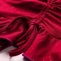 Vestido Vermelho Sofisticado com Babados Ombro Caído