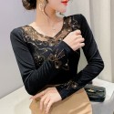 Blouse Lace Yarn Golden Chiffon Black and White Long Sleeve