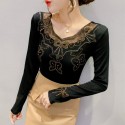 Blouse Lace Yarn Golden Chiffon Black and White Long Sleeve