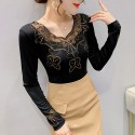 Blouse Lace Yarn Golden Chiffon Black and White Long Sleeve