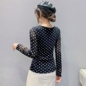 Blouse Lace Yarn Golden Chiffon Black and White Long Sleeve