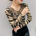 Blouse Lace Yarn Golden Chiffon Black and White Long Sleeve