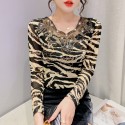 Blouse Lace Yarn Golden Chiffon Black and White Long Sleeve