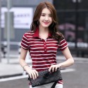 Women's Polo Shirt Striped Casual Green and Pink Sporty Thin