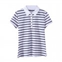 Camiseta Polo Feminina Listrada Casual Verde e Rosa Esporte Fino