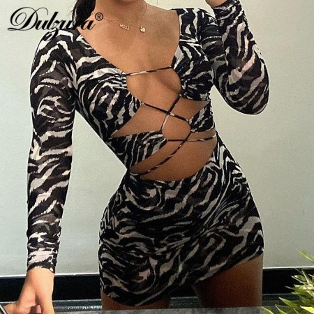 Bodycon Zebra Textured Tight Animal Print Dress