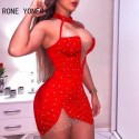Red Illusion Short Dress with Polka Dots
