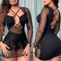 Womens Black Lace Tulle Dress Short