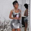 Metallic leather evening party dress