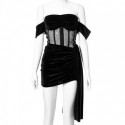 Black Velvet Short Dress Haoyuan Sweetheart Neckline