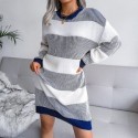 Vestido Camisola de Inverno Listrado Casual Feminino