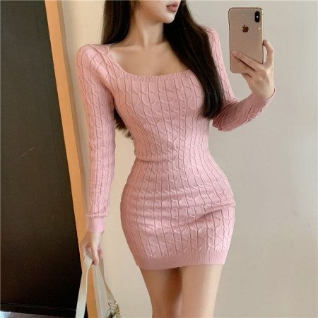 Vestido de Inverno Malha Grossa com Relevo Casual