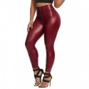 PU Leather Zipper High Waist Leggings Faux Womens Yoga Pants Slim Leggins Sexy Curvy Elastic Belly Control Ruched Fitness Pants