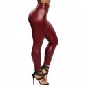 PU Leather Zipper High Waist Leggings Faux Womens Yoga Pants Slim Leggins Sexy Curvy Elastic Belly Control Ruched Fitness Pants