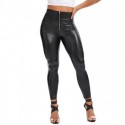 PU Leather Zipper High Waist Leggings Faux Womens Yoga Pants Slim Leggins Sexy Curvy Elastic Belly Control Ruched Fitness Pants