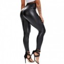 PU Leather Zipper High Waist Leggings Faux Womens Yoga Pants Slim Leggins Sexy Curvy Elastic Belly Control Ruched Fitness Pants