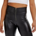 PU Leather Zipper High Waist Leggings Faux Womens Yoga Pants Slim Leggins Sexy Curvy Elastic Belly Control Ruched Fitness Pants