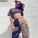 uvrcos women pants new camouflage pants with high waist pockets and hipster safari style button