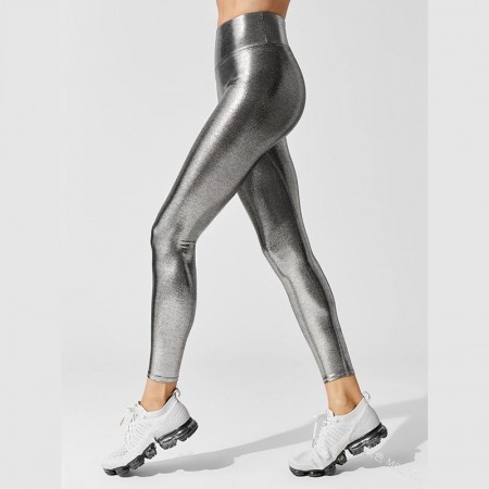 Calça Legging Fitness Metálica Brilhante Feminina Esporte Academia