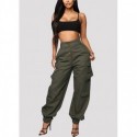 Womens Twill Pants Jogger Wide Legs