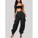 Womens Twill Pants Jogger Wide Legs