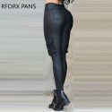 Military Resin Pencil Leather Pants Womens Cargo Pockets