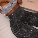 Womens Wide Pants with Shiny Glitter High Waist