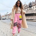 Calça Retro 90s Feminina Rosa com Emojis StreetWear Jogger