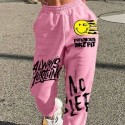 Calça Retro 90s Feminina Rosa com Emojis StreetWear Jogger