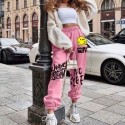 Calça Retro 90s Feminina Rosa com Emojis StreetWear Jogger