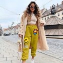 Retro hip hop 90s women casual pants loose color street high waist pocket pants plus size autumn and winter sports pants