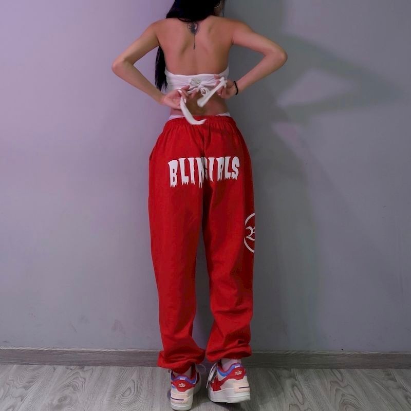 Womens Casual Sport Pants Hip-Hop Loose Jazz High Waist Full Pants