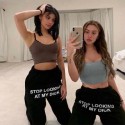 Sweatpants with printed phrase, print, high waist, casual jogger, cotton, hip hop, funny, loose, for women,