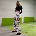 Instahot harajuku wide leg painting printed pants 2021 high waist leisure loose cotton summer casual gothic streetwear